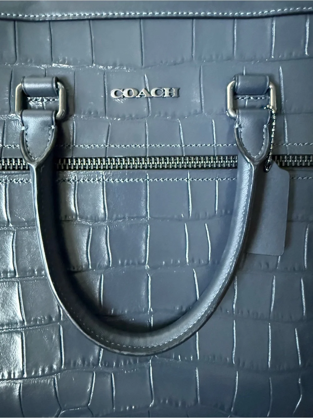 Coach Men’s Croc-Embossed Leather Briefcase in Navy